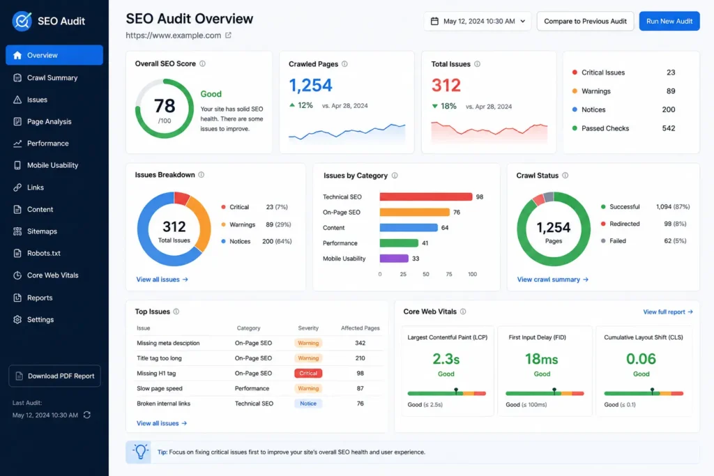 On-Page SEO Optimization 2 “SEO performance and audit report dashboard”